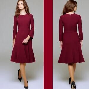 Rumour London Christina Burgundy Fluted Cranberry Dress Size Medium/6